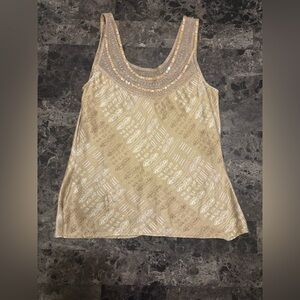 Vintage Old Navy 100% Silk Top M Beaded Y2K Neutral Softcore Blouse